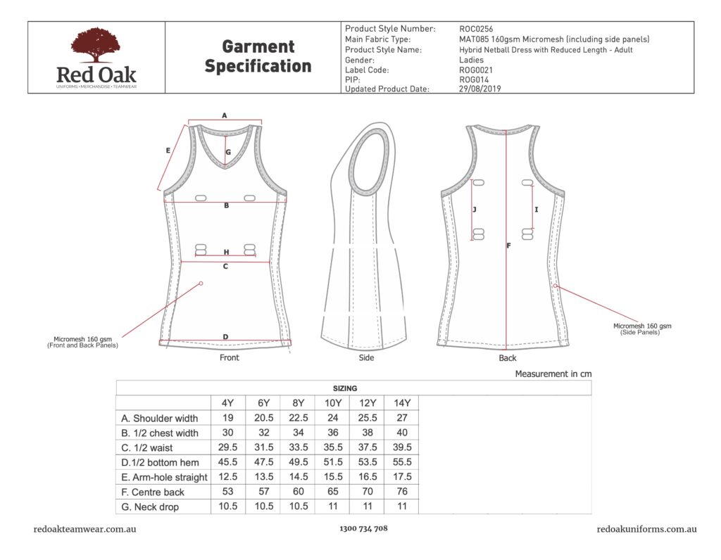 Hybrid Netball Dress Reduced Length - Youth